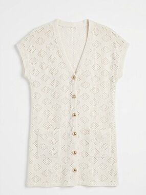 Bikini Village Crochet Knit Beach Cover Up White Long Cardigan Women’s Large